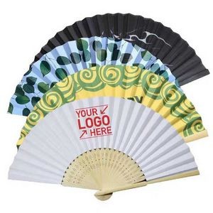 Full Color Folding Paper Fan w/ Bamboo Handle(1 Side Paper)