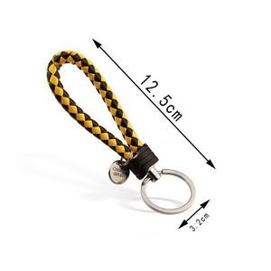 Colorful Braided PU Leather Keychain Weave Strap Key Ring