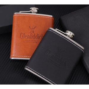 6 Oz. Stainless Steel Hip Flask with Leather