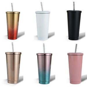 Simple Style Insulated Tumbler Cup with Flip Lid and Straw Lid