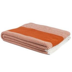 Eco Poly Herringbone Stripe Throw (Orange/Ivory)