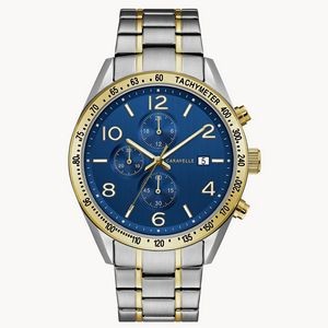Caravelle® Collection Men's Two Tone Chronograph Sport Watch w/Round Blue Dial