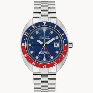 Bulova Oceanographer Collection Men's Silver GMT Watch w/Round Blue Dial