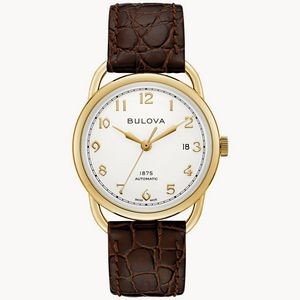 Joseph Bulova Collection Men's Gold Automatic Commodore Watch w/Brown Alligator Leather Strap