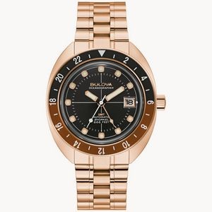 Bulova Oceanographer Collection Men's Rose Gold GMT Watch w/Round Black Dial