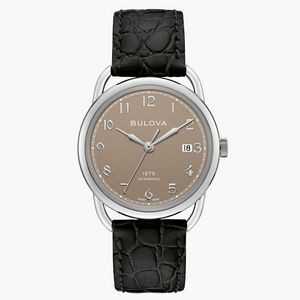 Joseph Bulova Collection Men's Silver Automatic Commodore Watch w/Black Alligator Leather Strap