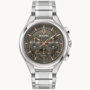 Bulova CURV Collection Men's Silver Watch w/Round Grey Dial