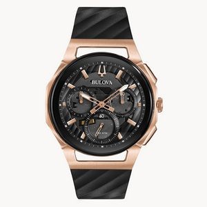 Bulova CURV Collection Men's Black Watch w/Rose Gold Accents