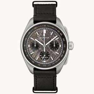 Bulova Archive Series Silver Chronograph Lunar Pilot Watch w/Meteorite Dial