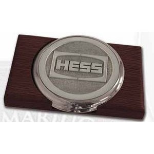 Nickel Plated Boardroom Coaster w/ Pewter Insert - Set of 2 w/ Holder