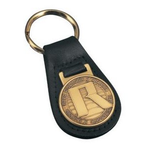Die Struck Brass/Leather Key Tag w/ 1 3/8" Emblem on Leather Key Fob