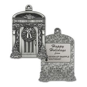 Full Size Stock Design Happy Holidays Front Door w/Wreath Pewter Ornament