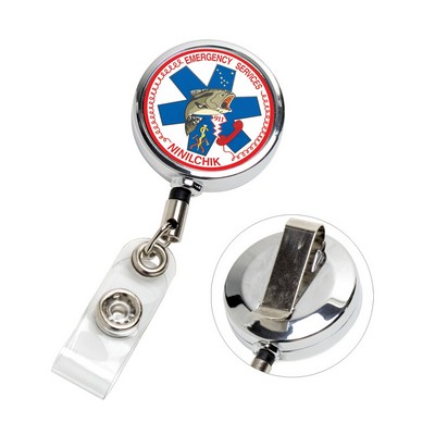 "Dublin Chrome LZ" Laser Engraved Solid Metal Retractable Badge Reel & Badge Holder