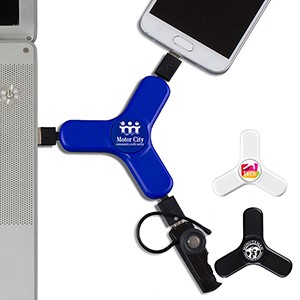 "Play & Charge" 3-in-1 Cell Phone Charging Cable Spinner w/Type C Adapter (Overseas)