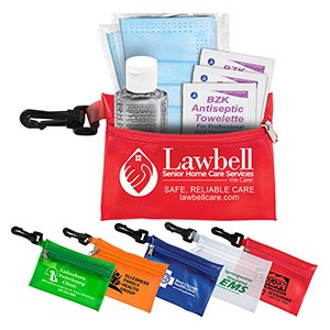 "Everything Essential" Mask & Sanitizing Protection Pack in Translucent Zipper Pouch With Plastic Ho
