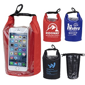 7" W x 11" H "The Navagio" 2.5 Liter Water Resistant Dry Bag With Clear Pocket Window