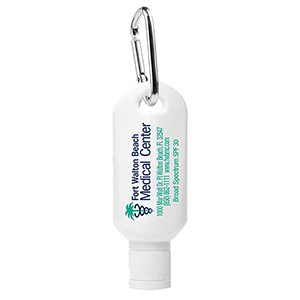 "Sunny Day" 1.0 oz Broad Spectrum SPF 30 Sunscreen Lotion in Solid White Carabiner Tottle