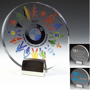 Round Acrylic Award w/Chrome Base & 4-Color Process (6 1/2"x 3/4")