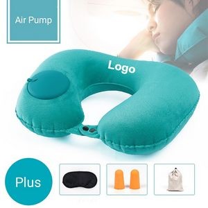 Travel Kit - Air Pump Neck Pillow w/ Eyeshade, Earplugs & Packsack