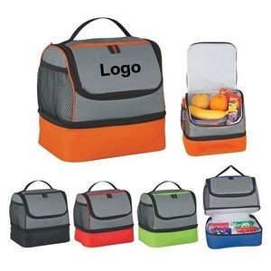 Large Insulated Lunch Cooler Tote - Double Compartment