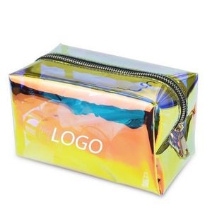 Waterproof Zippered Iridescent Cosmetic Bag for Traveling TPU Makeup Pouch