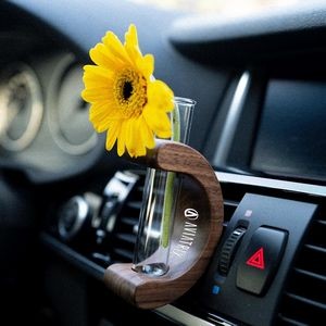 Mini Glass Car Flower Vase Clip for Air Vent Charm Auto Interior Wooden Ornament Decorations