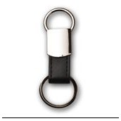 Black Leatherette Metal Round Clip-On Key Chain