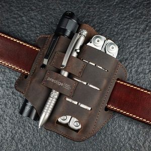 Pockets Field Survival Waist EDC Genuine Leather Tool Belt Holster Knife Sheath Tool for Belt