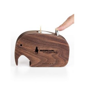 Push-To-Dispense Solid Wood ElephantToothpick Holder