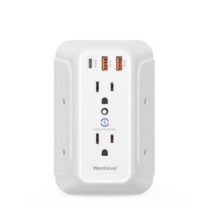 PD20w Wall Charger, Surge Protector, 6 Outlet Extender , Power Strip Multi Plug Adapter