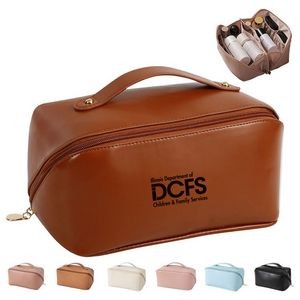 Large Capacity Travel Cosmetic Bag , Makeup Bag Travelling PU Faux Vegan Leather Travel Toiletry Bag