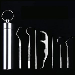 7-in-1 Portable Stainless Steel Toothpicks & Floss Set