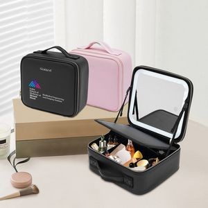 Waterproof Leather Makeup Train Case Cosmetic Bag With LED Light