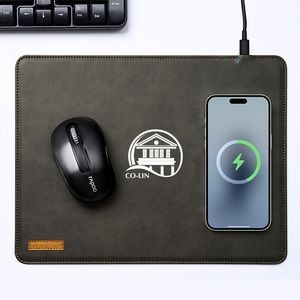 Vegan leather 15w Qi Wireless Charging Mouse Pad Mat for iPhone, Airpod, Samsung Galaxy