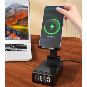 Bluetooth Speaker 15W Wireless Charging Phone Stand with LED Alarm Clock