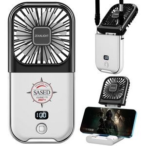 5-in-1 Portable Handheld Fan, Necklace Fan, Mini Desk Fan, Phone Stand, Emergency Backup Power,