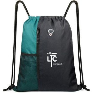 Drawstring Backpack Sports Gym Bag Large Size With Two Zipper Pockets and Water Bottle Mesh Pockets