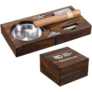 Portable Folding Stainless Steel Smoke Slot Soild Wood Cigar Ashtray with Cigar Cutter Cigar Punch