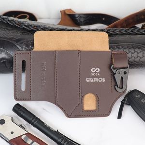 Outdoor Genuine Leather EDC Sheath Pocket Organizer Knife Flashlight Tool Bag Belt Loop Waist
