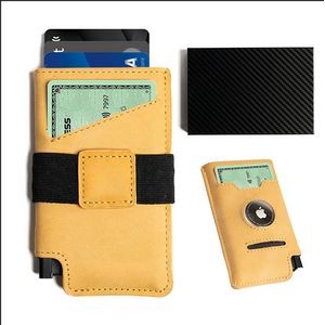 Slim Minimalist Pop Up Leather Wallet with Cash Strap - RFID Blocking Airtag Wallet For Credit Card