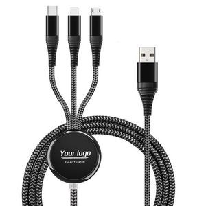 Custom Logo LED Light Charging Cord Cable 3 in 1 Micro usb , type c , Lightning Data Cable