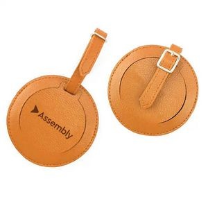 Round Vegan Leather Luggage Tag for Women, Durable Suitcase ID Tag,