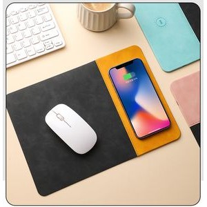 15W Mixed Color Charging pad , Faux leather Wireless Mouse pad charger