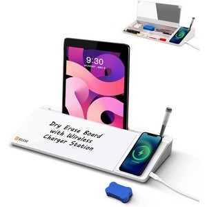 Desktop Glass Whiteboard with Wireless Charger Station , Dry Erase Board Computer Pad Keyboard Stand