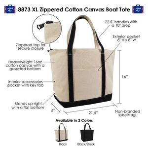 XL Zippered Cotton Canvas Boat Tote