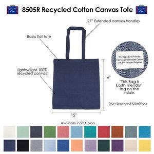 Lightweight Recycled Canvas Over the Shoulder Extended Handle Tote Bag