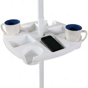 Outdoor Drink and Snack Table with Tray Slots and 4 Cup Holders for Beach Umbrella Poles