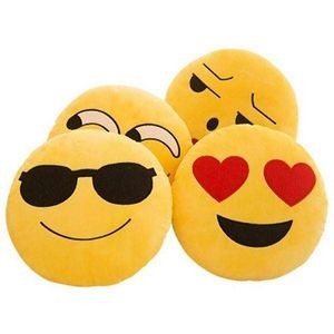 Round Emoji Pillows - Yellow Smiley Face Cushions, Soft Stuffed Emoji Decorations