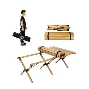 Camping Folding Wood Table- Portable Foldable Outdoor Picnic Table,Cake Roll Wooden Table in a Bag