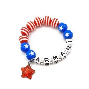 Independence Day Beaded Bracelet w/Red Start Charm